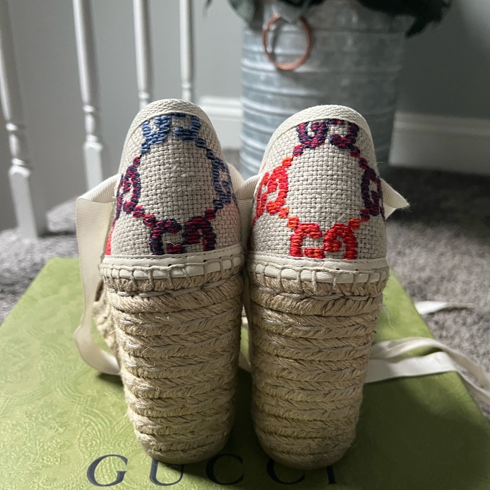 Gucci Multi Colored Lace Up Espadrille Wedge Women’s Size 6/36 Box and Dust Bags - Picture 5 of 7